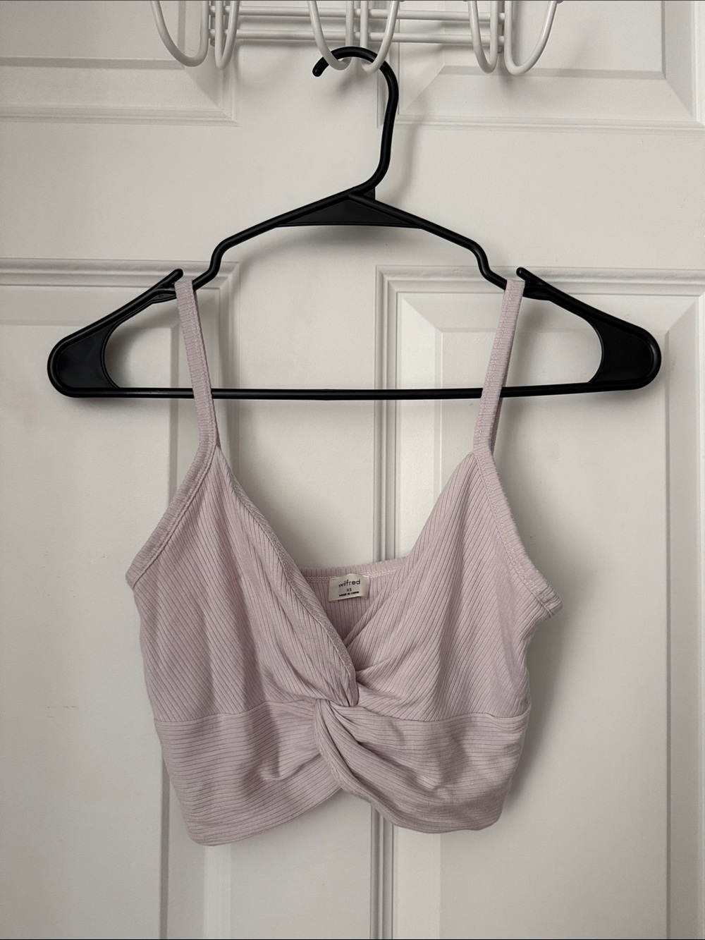 Aritzia Wilfred Light Lilac Ribbed Twist-Front Tank Top